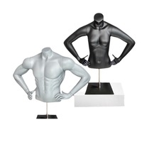 Mannequin buste sport grande taille en fibre de verre pour sous-vêtements et vêtements, demi-corps homme femme, noir, sans tête