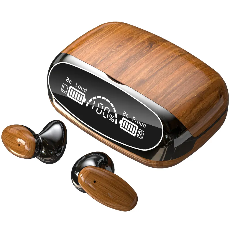 M35 Unique Design Game Music Dual Mode Waterproof 5.2 Wood Grain Tws Gaming In-ear Bank Power Earphones Headphones Headset