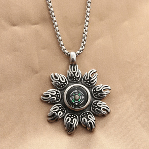 Stainless Steel Flame <b>Compass</b> Pendant Men's Necklace Retro Punk Style Geometric Flower Design Gift Jewelry 280597 - Product Image 1