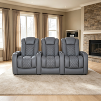 Fauteuil inclinable de cinéma maison en cuir véritable de luxe, canapé sectionnel électrique pour salon avec lumière ambiante LED et table-bac