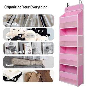 Organisateur rose à suspendre sur la porte, 33x15x85cm, avec 4 poches transparentes, rangement suspendu pour chambre d'enfant, salle de bain, placard, jouets - Product Image 6