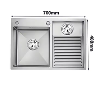 Évier de cuisine et de buanderie fait main en acier inoxydable 700x480mm