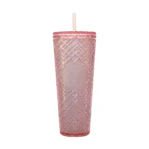 Wholesale 24 Oz Skinny Tumbler Gradient With Lid And Straw Plastic Electroplated Tumblers Studded Double Wall Snow Globe