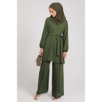 Özel Premium Spandeks/Polyester Kumaşından Üretilmiş Tesettür Spor Giyim Kadın 2 Parça Uzun Kollu Üst ve Pantolon Takımı Nefes Alabilen Hafif Hızlı Kuruyan