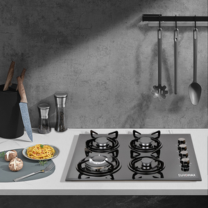 Estufa de <span class=keywords><strong>gas</strong></span> de vidrio negro duradero con diseño integrado sin costuras, cocina multiquemador para uso doméstico. - Product Image 6