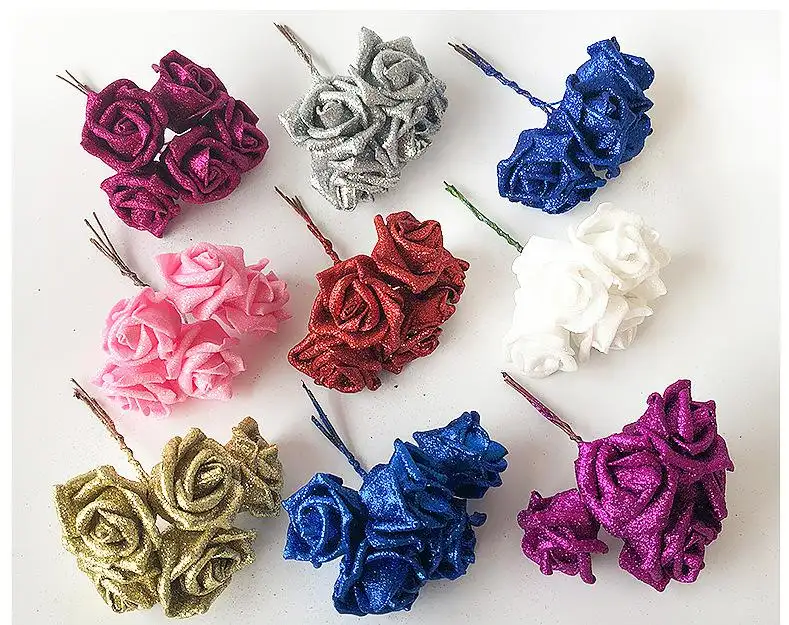 Têtes de roses artificielles en soie, 7/lot, fausses fleurs, pour décorer la maison, fleurs, or, argent, Rose, accessoire DIY