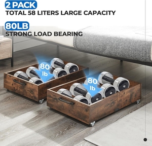 Contenedores de almacenamiento de madera debajo de la <span class=keywords><strong>cama</strong></span> <span class=keywords><strong>con</strong></span> <span class=keywords><strong>ruedas</strong></span> organizador rodante para zapatos contenedores de ropa, cajón organizador de almacenamiento de zapatos - Product Image 5