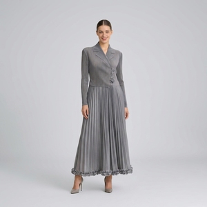 Robe longue plissée asymétrique style blazer pour femme, avec boutons floraux 3D, ourlet festonné, inspirée Miyake, collection automne, directement de <span class=keywords><strong>l</strong></span>'usine - Product Image 6