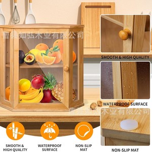 กล่องขนมปังไม้ไผ่สองชั้น กล่องเก็บของใสทรงมุมสำหรับวางบนเคาน์เตอร์ครัว - Product Image 4