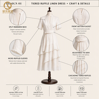 Robe longue en lin à col en V, demi-manches, blanche, pour femme, tenue décontractée chic, best-seller de l'usine de vêtements