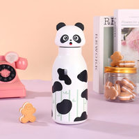 Botol Minum Anak 500ml Berinsulasi dengan Sedotan, Botol Termos Air Stainless Steel dengan Tutup Silikon Motif Hewan yang Menggemaskan