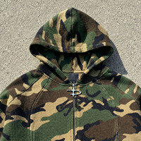 Sweat à capuche zippé oversize en coton gaufré épais pour homme, avec logo personnalisé, imprimé camouflage, style streetwear de haute qualité