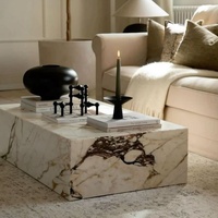Table basse en marbre Calacatta Viola de luxe nordique, design minimaliste, pour salon et villa, avec socle cube bas