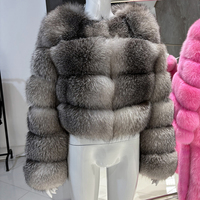 Veste courte en fourrure de renard véritable pour femme, design tendance, fourrure de renard véritable, vêtement d'extérieur moelleux pour l'hiver