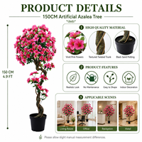 Arbre d'azalée en soie artificielle 150 cm, toucher réel, résistant aux UV, écologique, ignifuge, plante artificielle moderne de luxe pour intérieur et extérieur