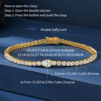 Bracelet tennis en chaîne de zircon étincelant, design géométrique luxueux, en cuivre plaqué or, bijoux de mode en gros