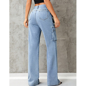 Jeans Cargo de Cintura Alta para Mujer, Estilo Europeo Americano, Corte Ajustado, Pantalones Largos de Mezclilla, Ropa Casual de Calle - Product Image 4