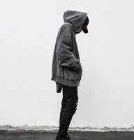 Sweat à capuche surdimensionné pour homme en velours, couleur unie noir/gris, style rétro délavé aux enzymes, nouvelle mode urbaine, avec logo personnalisé