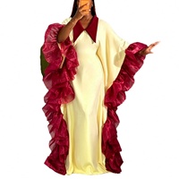 Robe longue africaine grande taille ample à manches chauve-souris, col à revers, taille haute, avec dentelle multicouche et volants, style Bubu pour grandes occasions