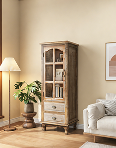 Armoire de rangement rustique en bois avec porte décorative découpée et 2 tiroirs, organisateur étroit et <span class=keywords><strong>haut</strong></span> pour salon, chambre à coucher - Product Image 5