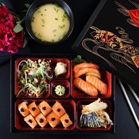Boîte à bento japonaise en plastique ABS rouge et noir à 5 compartiments, boîte à sushi en PP avec couvercle