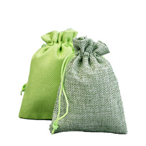 ジュエリーギフトラッピングとパッケージ黄麻布スタイルのためのカスタムグリーンベルベット巾着袋ミニリネンストリングポーチ - Product Image 4