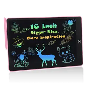 Tablet tulis LCD 16 inci untuk anak-anak, Tablet menggambar prasekolah papan coretan Natal hadiah ulang tahun untuk balita, mainan pendidikan