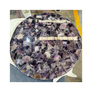 <span class=keywords><strong>Mesa</strong></span> redonda de piedra de cuarzo fluorita de cristal púrpura de resina epoxi pulida - Product Image 1