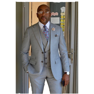 Meilleur costume de mariage 3 pièces gris clair respirant grande taille pour homme (veste + pantalon + gilet) avec braguette zippée - Product Image 1