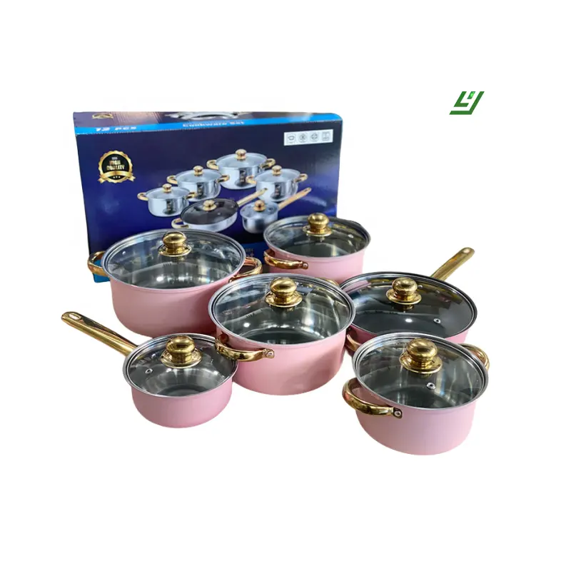 New Arrival Cookware Custom Color Pot And Pans Set Nonstick Pan 12 Piece Stainless Steel Cookware Sets