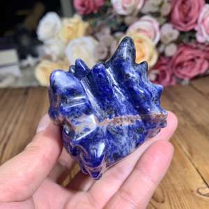 Figurine de tête de dragon en pierre naturelle à veines bleues en gros, artisanat en pierre Feng Shui pour la décoration de la maison, cadeau - Product Image 5