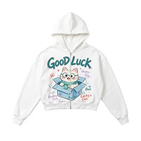 Sweat-shirt à capuche zippé pour femme, style européen et américain, collection automne 2026, coupe ample, manches longues, imprimé chat de dessin animé, veste décontractée POD