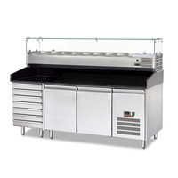 Équipement de cuisine commercial sur mesure OEM, table de préparation de pizzas en acier inoxydable 304 avec refroidissement par ventilateur, 2 ou 3 portes, réfrigérateur