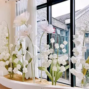 Fondo de boda para decoración de escenario, flores de papel de amapola gigante, lirio de los valles