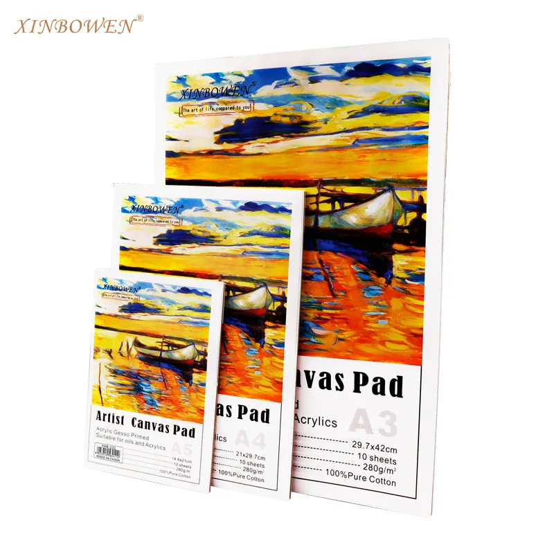 Xinbowen yeni tasarım A3 A4 A5 boyutu 10 levhalar tuval kağıt kitap tuval Pad ile 280G pamuk sanat boyama