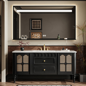Meuble-lavabo de salle de bain avec lavabo simple ou <span class=keywords><strong>double</strong></span>, meuble-lavabo en bois massif sculpté exquis avec miroir intelligent, armoire de salle de bain - Product Image 2