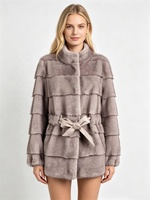 Manteau d'hiver en fausse fourrure pour femme Zeyu, col montant, ceinture à nœud, mi-long, élégant, en peluche moelleuse, manteaux en fausse fourrure écologique ODM/OEM