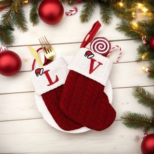 2026 New Arrival Red Polyester Knitted Christmas <b>Stocking</b> Embroidered <b>Letter</b> Xmas Tree Hanging Ornament Soft Cozy Cable Knit - Product Image 3