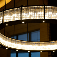 Lustre moderne de luxe à double anneau en cristal, cadre en métal noir, luminaire suspendu pour hall d'hôtel et réception