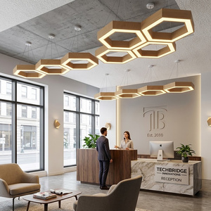 Lampadario Esagonale in Legno di Quercia Naturale Stile Nordico, Lampada a Sospensione a Sei Lati per Arredamento Interno Moderno da Ufficio - Product Image 3