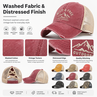 Casquette de baseball personnalisée pour femme en coton délavé avec ouverture croisée à l'arrière, style usé, en maille, idéale pour la course et les sports de plein air