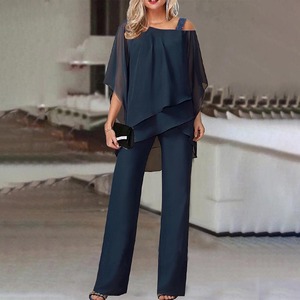 Top e pantaloni da <span class=keywords><strong>donna</strong></span> Chic senza colletto in stile Vintage tinta in Chiffon primavera estate autunno <span class=keywords><strong>collezione</strong></span> di abiti da festa - Product Image 6