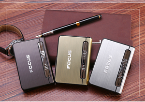 Briquet en alliage d'aluminium à <span class=keywords><strong>cartouche</strong></span> automatique, designs personnalisés intégrés, étanche, étui à cigarettes - Product Image 2