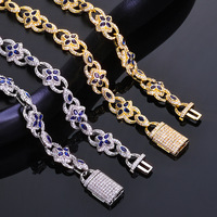 En gros Collier pendentif trèfle et œil, Chaîne en forme de 8, Zircon cubique 5A coloré, Bijoux Hip Hop en laiton, Ensemble de bracelets personnalisés