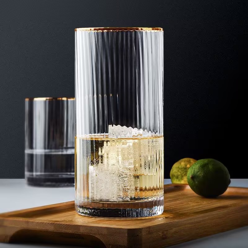 300ml glass water cup whiskey glass cup 10oz gold rim glasses