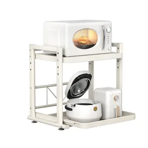 Estante de Almacenamiento para Cocina con Bandeja Deslizable de Doble Nivel, Impermeable, con Estructura Metálica y Altura Ajustable, para Horno de Microondas - Product Image 1