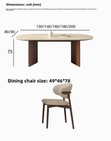 Ensemble de chaises de salle à manger de style médiéval en bois massif avec plateau en dalle de roche, pour petit appartement, multi-personnes, rétro, crème, ovale, pour hôtel