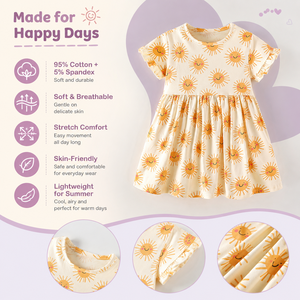 Abiti Estivi Floreali in Misto Cotone per Bambine, Vestiti Casual a Maniche Corte al Ginocchio per Bambini, Silhouette da Spiaggia - Product Image 4