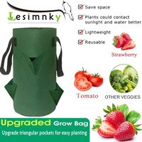 Lot de 4 sacs de culture suspendus en tissu pour fraises, 3 gallons, 6 trous de plantation, 4 crochets (vert foncé) pour la culture de légumes