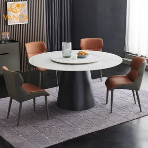 Mesa de comedor redonda de madera de diseño moderno de lujo con patas especiales de mármol verde para sala de estar comedor hogar Bar1 - Product Image 1